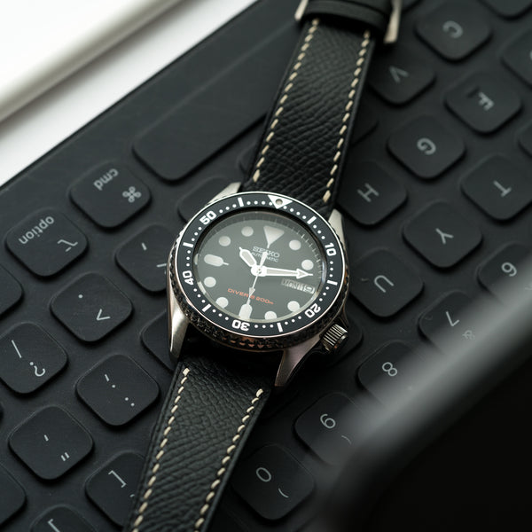 Negozio di orologi monocromatici | Delugs Epsom Calfskin Watch Strap - Nero